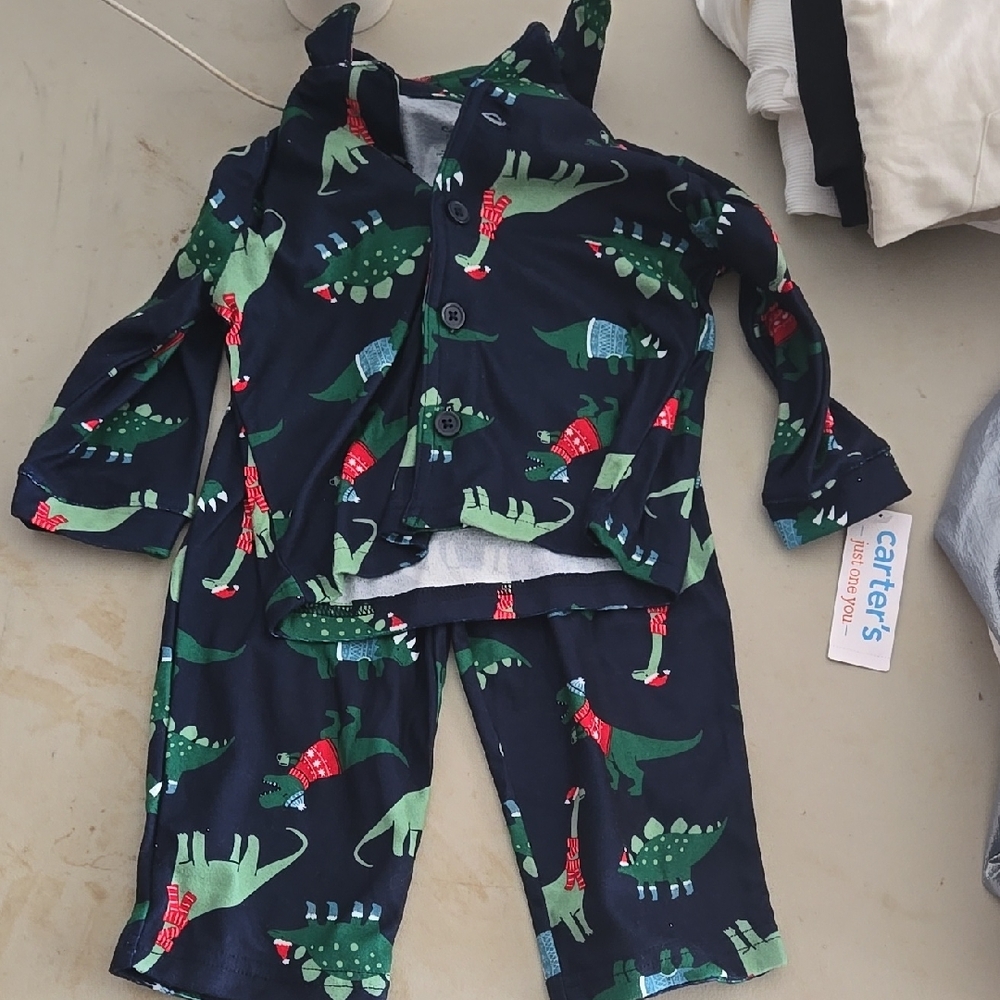 Carter's Kids Dinosaur Pajamas - Navy and Green